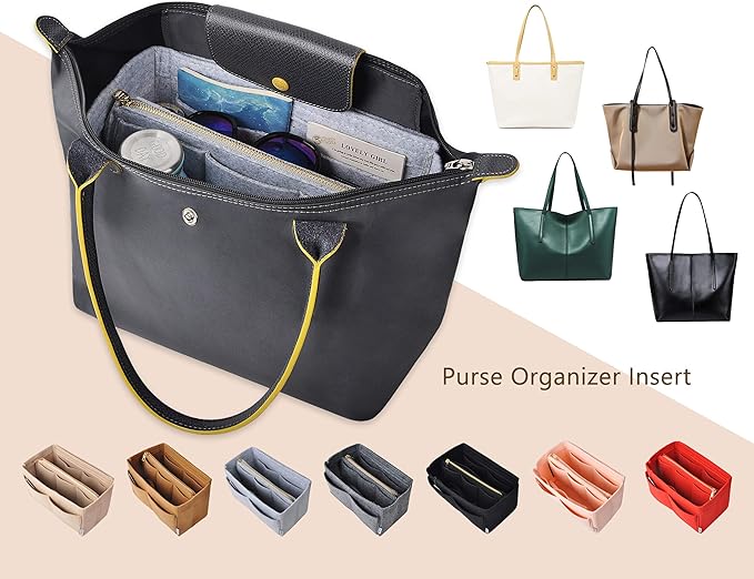 Vercord Felt Organizer Insert For Purse Handbag Tote Bag In Bag Inside Shaper Divider Neo Grey Large