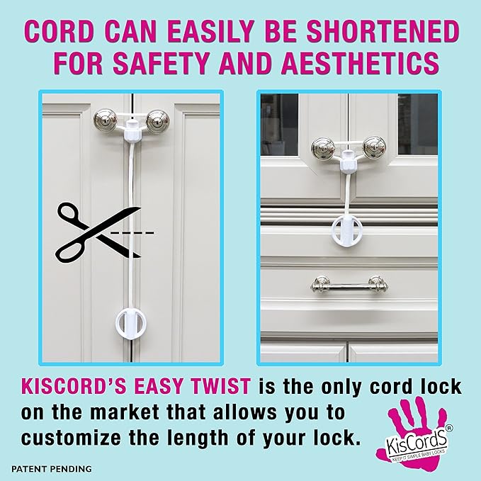 Baby Safety Cabinet Locks for Knobs Child Safety Cabinet Latches for Home Safety Strap for Baby Proofing Cabinets Kitchen Door Rv No Drill No Screw No Adhesive/Color White/ 5 Pack Ez-Twist