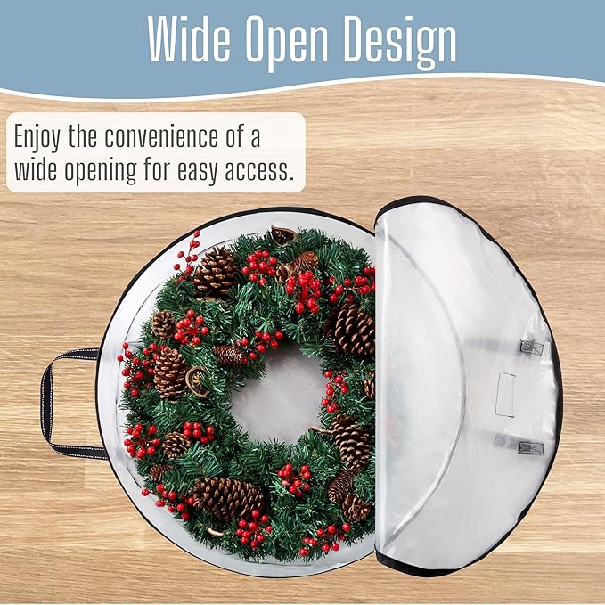 VENO 30 Inch Wreath Storage Container, 4 Pack Clear Round Christmas Wreath Storage Bag, Heavy Duty Clear Holder with Wall Hanging Handles