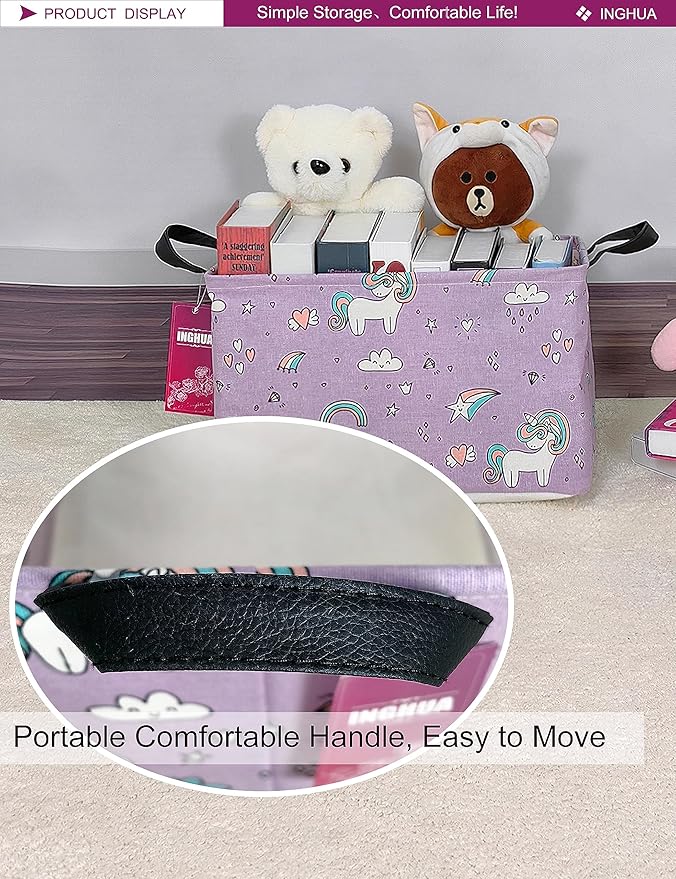 INGHUA Rectangular Storage Basket Fabric Organizer Bin for Toys,Books,Clothes,Gifts,Pets-Perfect for Home,Office,Nursery,Dorm,Shelf(Rec-Unicorn)