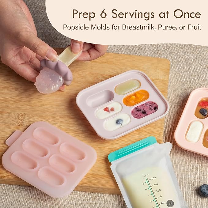 Moonkie Baby Fruit Feeder for Self-Feeding: Controlled Flow Design with 2 Pouches for Safe First Foods - BPA Free Silicone Food Feeder with Freezer Tray for Cooling Comfort - 4 Months+ - 1 Pack