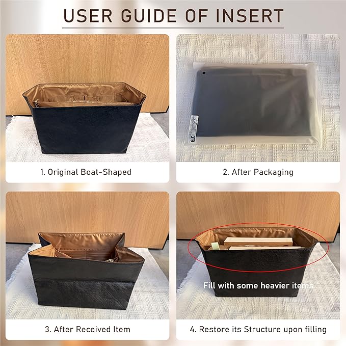 Doxo Long Champ Organizer Insert, Bag Organizer Insert for le pliage Medium, G.oyard PM, Speedy 30, Neverfull MM and More, Light Waterproof DupontPaper Purse Organizer, 6 Pockets(Black&Brown, M)