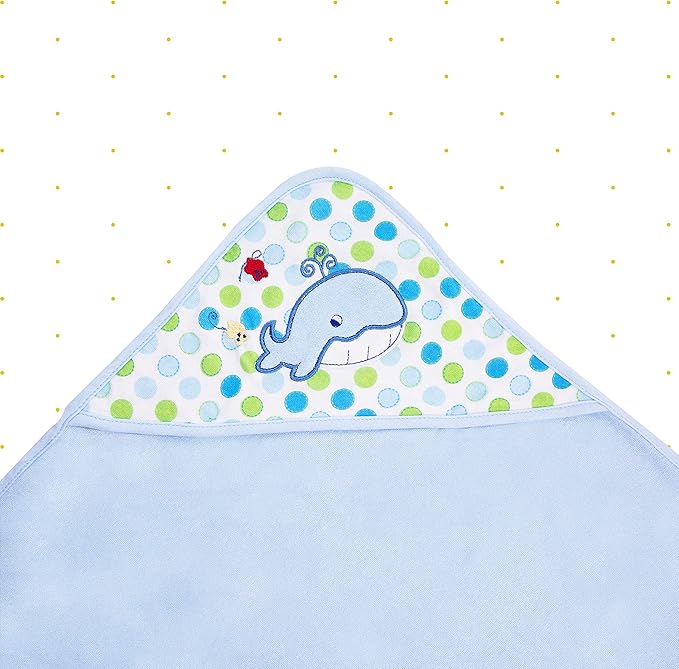Spasilk Baby Bath Hooded Terry Towel with 3 Washcloths, Baby Bath Essentials, One Size, Blue Whale