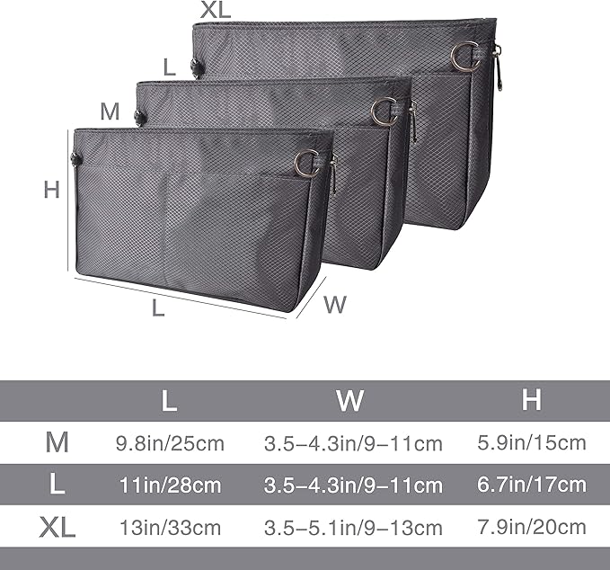 Vercord Expandable Nylon Handbag Purse Organizer Insert Liner Shaper Bag in Bag Dark Grey Large