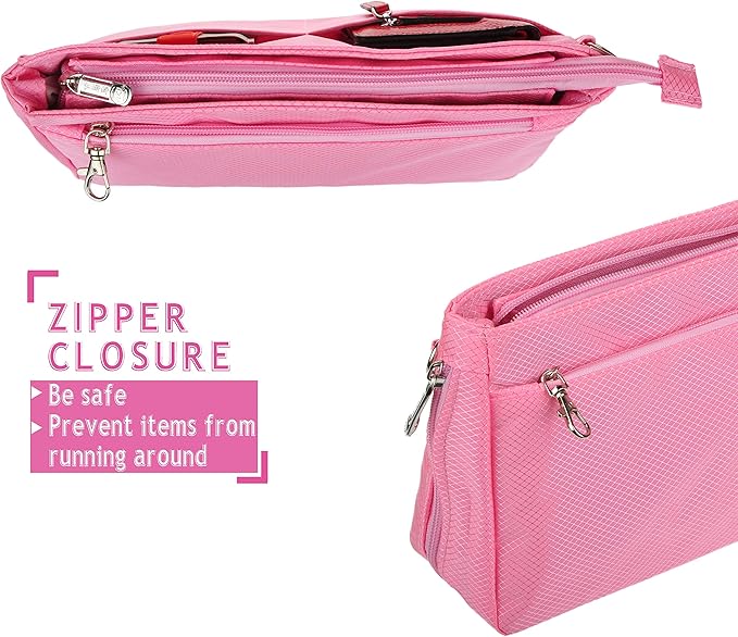 Vercord Expandable Nylon Handbag Purse Organizer Insert Liner Shaper Bag in Bag Rose Large