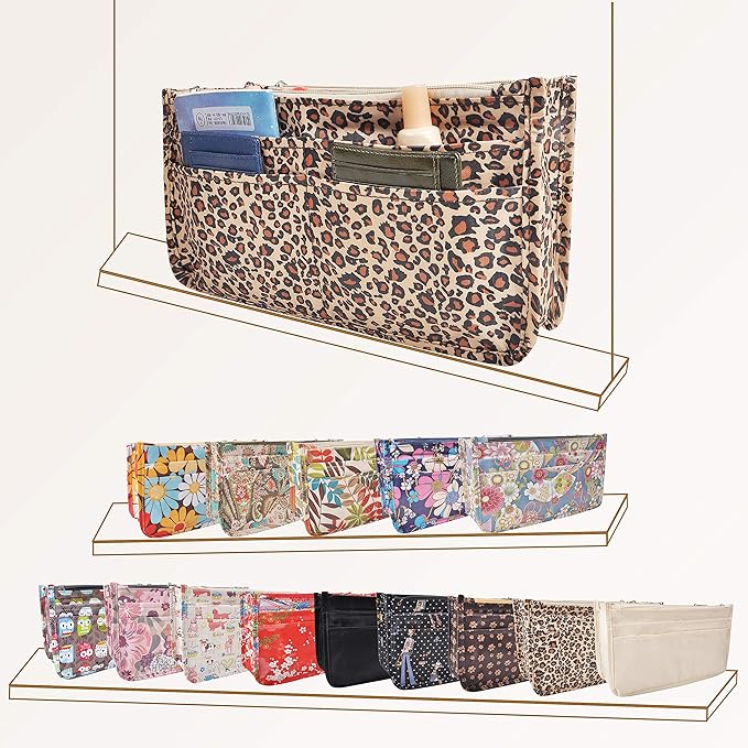 Vercord Patterned Purse Handbag Tote Pocketbook Bag Organizer Insert with Zipper Handle for Women Large Leopard