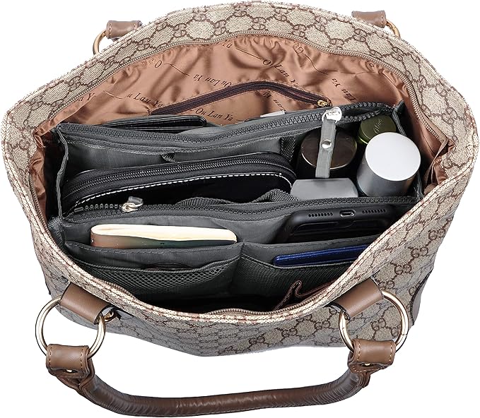Vercord Updated Purse Handbag Organizer Insert Liner Bag in Bag 13 Pockets Grey Small