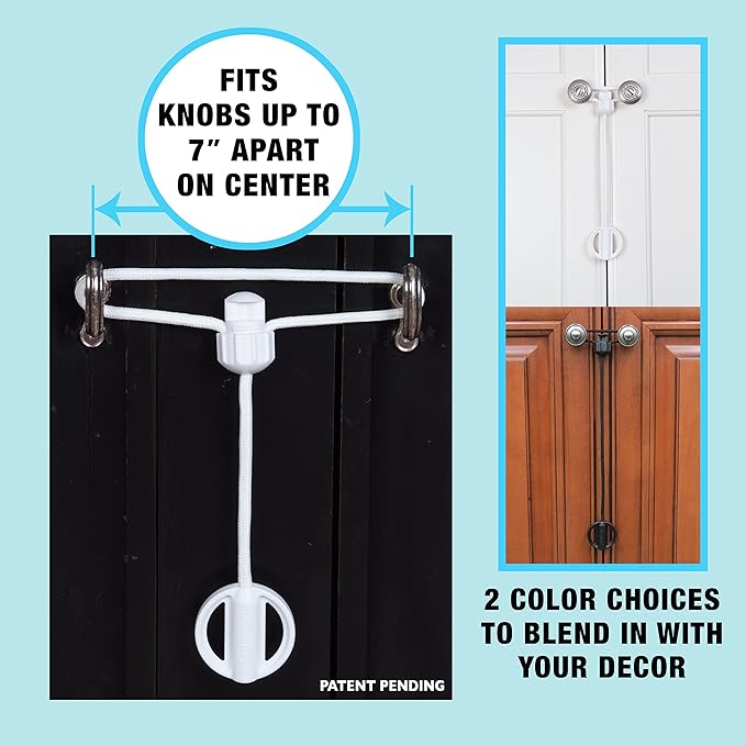 Baby Safety Cabinet Locks for Knobs Child Safety Cabinet Latches for Home Safety Strap for Baby Proofing Cabinets Kitchen Door Rv No Drill No Screw No Adhesive/Color White/ 5 Pack Ez-Twist
