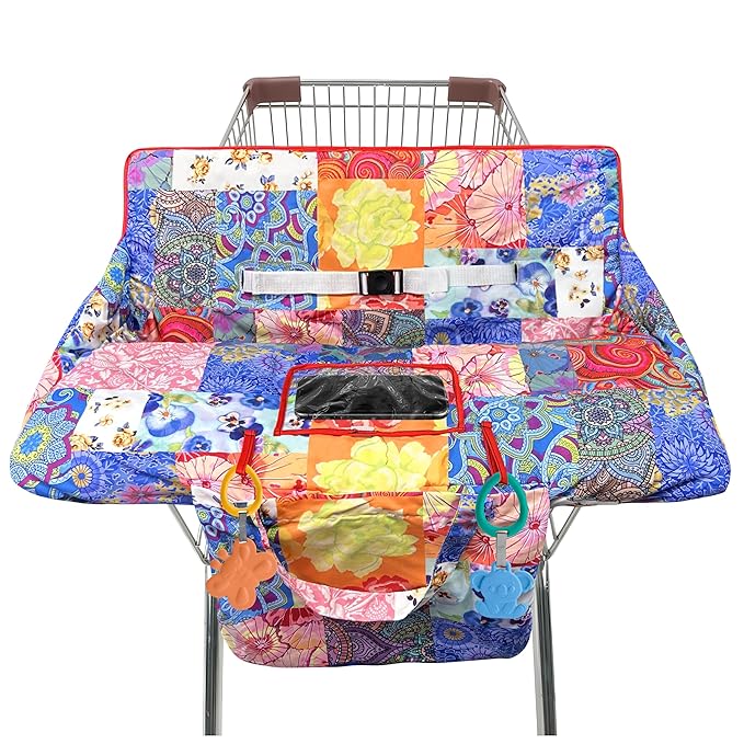 Shopping Cart Cover for Baby,2-in-1 High Chair Cover Soft,Portable, and Machine Washable,Comfortable Cotton Seat Pad with Safety Harness and Portable Cloth Bag,Fits All Supermarkets and Restaurants