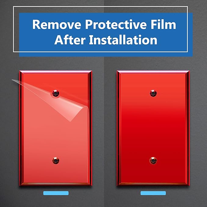 LIDER Reflective Acrylic Blank Device Wall Plate, Mirrored Cover Plate, Plexiglass Wall Plate, Acrylic Glass, Oversized 1-Gang 5.25" x 3.44", LWP-01O-ARD, Red