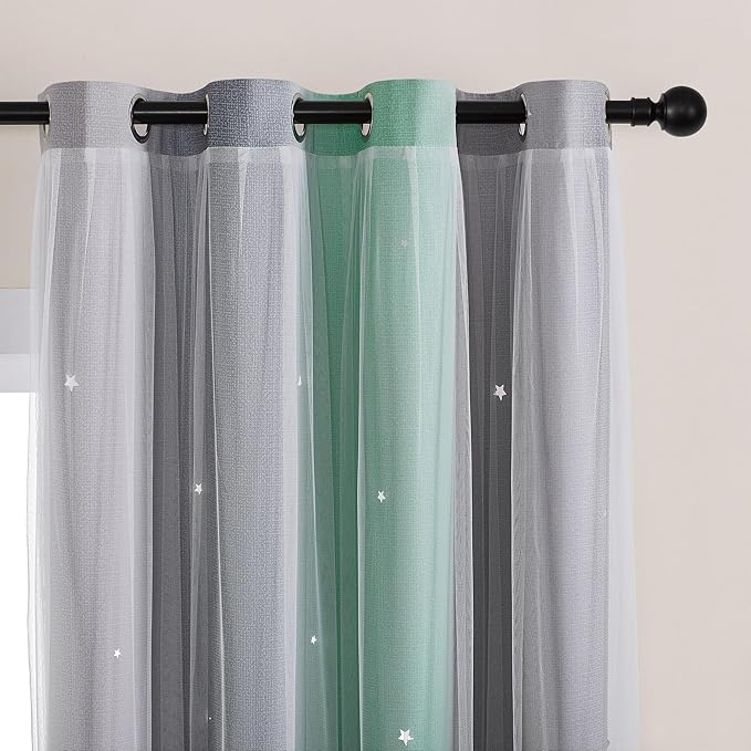 XiDi Blackout Curtains for Bedroom Decor - Rainbow Unicorn Wall Decals for Girl's and Kids' Room - Green Light Grey 52X84 Inch Long 1 Panel