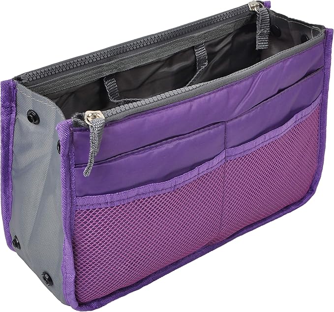 Vercord Purse Organizer Insert for Handbags Bag Organizers Inside Tote Pocketbook Women Nurse Nylon 13 Pockets Purple Large