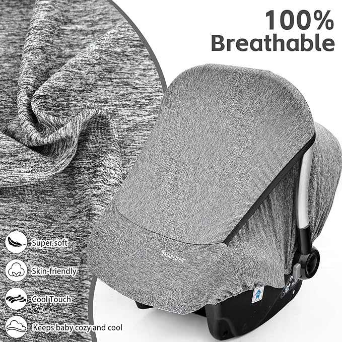 Baby Car Seat Cover, Large Mesh Window, Breathable Fabric, Infant Windproof Canopy, Universal Fit CarSeat Covers for Babies, Machine Washable, Gray
