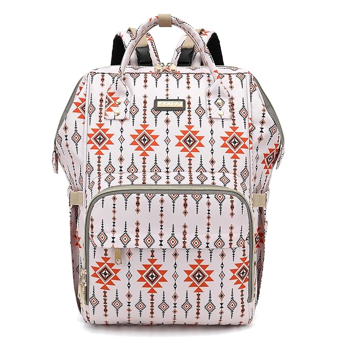 GAIVP Diaper Bag Backpack, Diaper Bags for Baby Girls Boys, Baby Bags for Moms Dads, Nappy Changing Bag with Insulated Pockets,Multi-functional Waterproof Backpack with Stroller straps-Tribal Orange