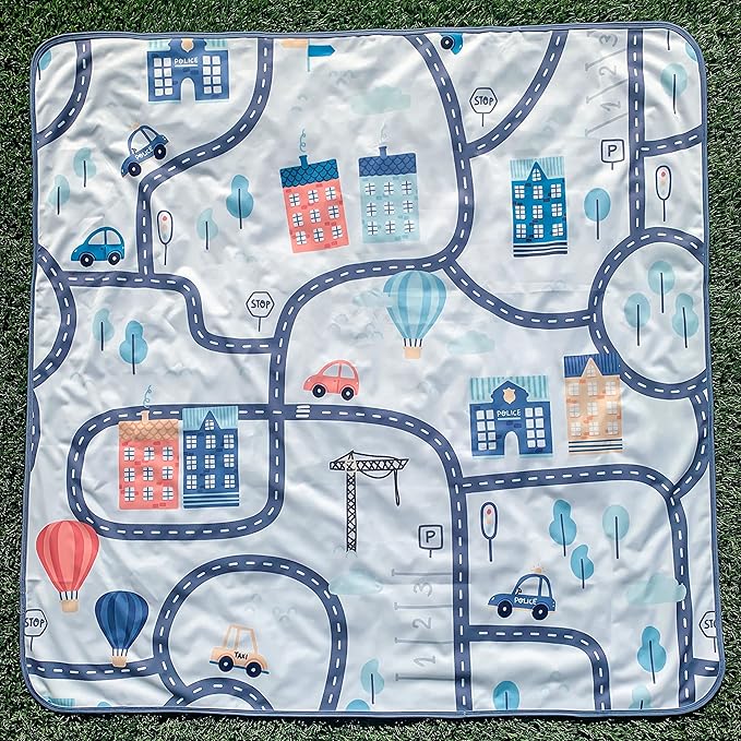 BapronBaby Tiny Town Splash Mat - Waterproof Catch-All for Under High Chairs, Floors, Tables, Playtime or Arts & Crafts - Machine Washable - 45" x 45”