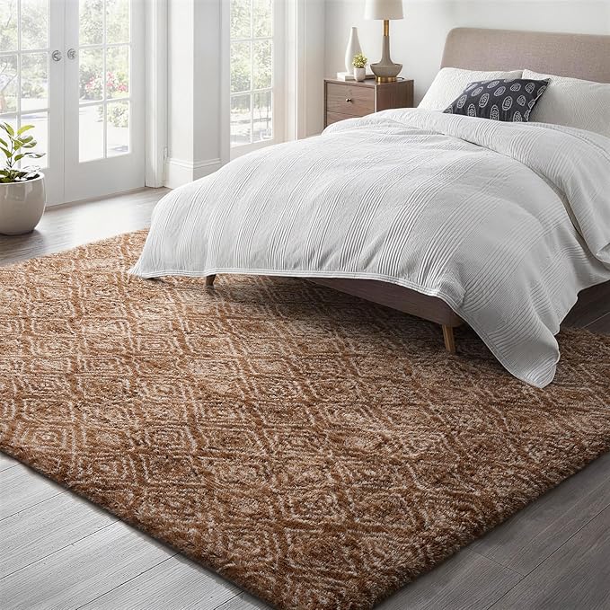 Ophanie Area Rugs for Bedroom Living Room,Color Brown and White,Size 5' x 7',Shape Rectangular