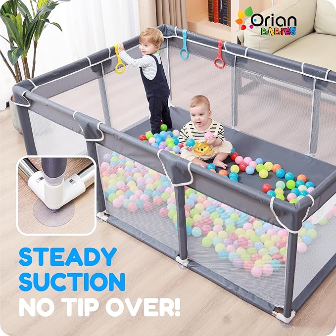 Orian Playpen 50x74 Large Play Yard for Babies and Toddlers, Indoor Outdoor Playpen, Sturdy Baby Play Pen with Mesh Sides, Safe Baby Fence Play Area, Assembly Required/Not Portable, with Storage Bag