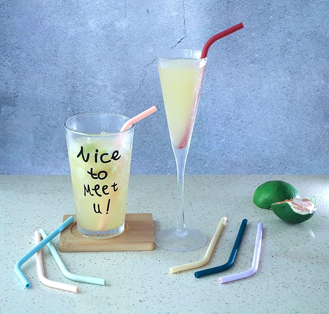 Reusable Thin Short 6.7" Cute Silicone Bendy Straws for Toddlers&Kids&Baby,6 10 12 oz Wine/Yeti Tumbler, Coffee/Cocktail Mug,Soda Cans,Take n toss Cup/BPA FREE-Small Flexible with Brushes
