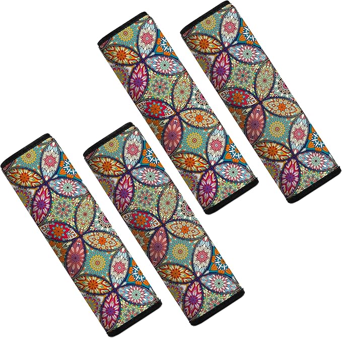 Mokiwala Car Seat Belt Pad Cover, 4-Pack Soft Car Safety Seat Belt Strap Shoulder Pad for Adults and Children, Suitable for Car Seat Belt, Backpack, Shoulder Bag(Pretty Mandala)