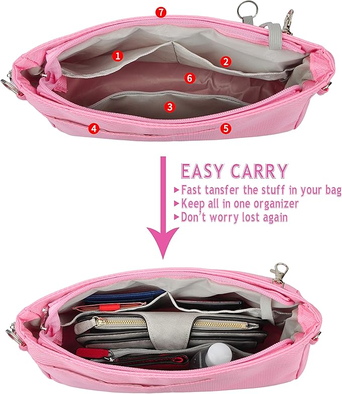 Vercord Expandable Nylon Handbag Purse Organizer Insert Liner Shaper Bag in Bag Rose Large