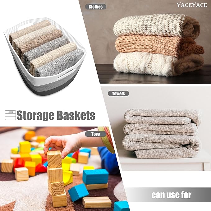 Large Storage Baskets, Cotton Woven Storage Basket with Handle, Woven Toy Storage Bin for Living Room, Organation, Decorative, 22"x17"x12"