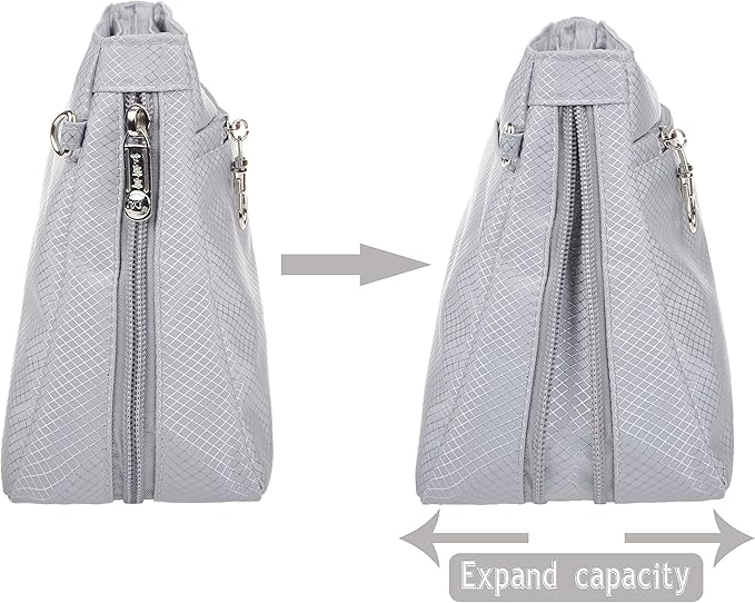 Vercord Expandable Nylon Handbag Purse Organizer Insert Liner Shaper Bag in Bag Beige Grey Large