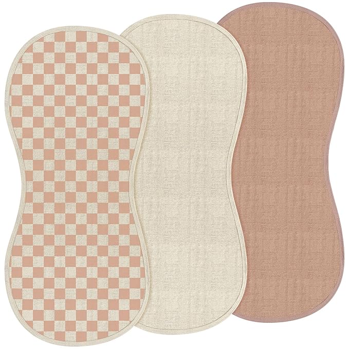 Hahafelt 3 Pcs Changing Pad Liners Fits in Peanut Shape Changing Pad Waterproof Diaper Mats Organic Cotton Peanut Mats are Warm on a Baby's Back, Washable Reusable(Checker Style,Brown)