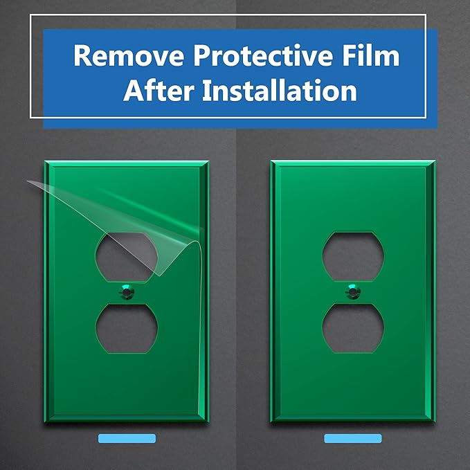 LIDER Reflective Acrylic Duplex Wall Plate, Mirrored Light Switch Plate, Plexiglass Outlet Cover, Acrylic Glass, Oversized 1-Gang 5.25" x 3.44", LWP-21O-AGR5P, Green, 5 Pack