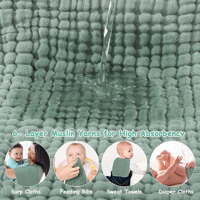 Looxii Muslin Burp Cloths 100% Cotton Muslin Cloths 12 Pack Large 20''x10'' Extra Soft and Absorbent Baby Burping Cloth for Boys and Girls (Apricot+DarkGreen)