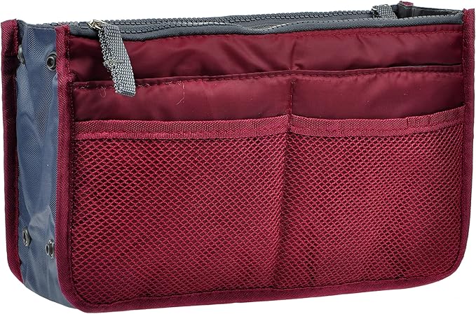 Vercord Purse Organizer Insert for Handbags Bag Organizers Inside Tote Pocketbook Women Nurse Nylon 13 Pockets Burgundy Large