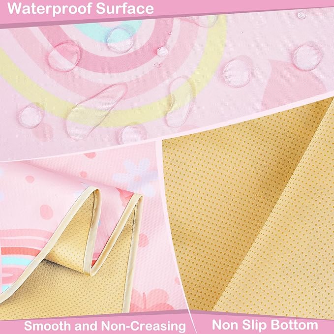 Basumee Splat Mat High Chair Mat Waterproof Baby Play Splat Mat for Under High Chair Food Catcher Highchair Mat for Floor Non Slip Bottom, Pink Rainbow, 51x51 Inches
