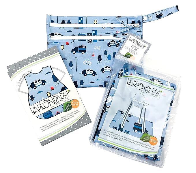 BapronBaby Be Brave Police Patrol Splash Mat - Waterproof Catch-All for Under High Chairs, Floors, Tables, Playtime or Arts & Crafts - Machine Washable - 45" x 45”