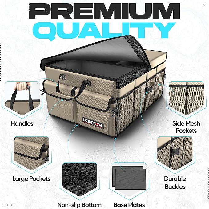 FORTEM Trunk Organizer For SUV Car Trunk Organizer, Foldable Storage, Car Accessories for Women Men, Collapsible Bag, Perfect Christmas Gifts, 600D Oxford, Non Slip Bottom, Straps, Soft Cover (65L)