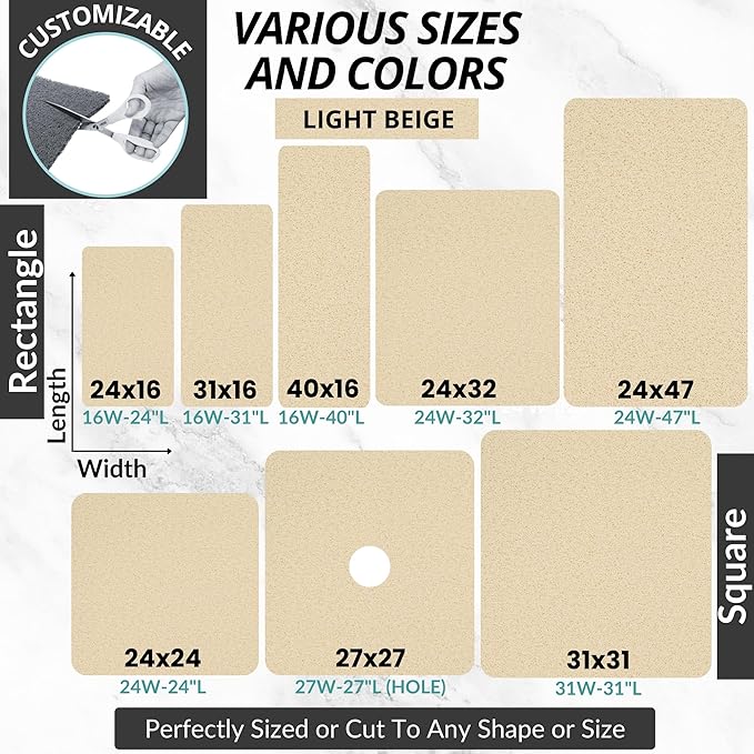 Square Shower Mat - Non Slip Shower Mats for Inside Shower - Extra Large 31x31 Shower Floor Mat Non Slip - Square Bath Mat for Shower - Secure Anti Slip Loofah Shower Bath Mat (31x31 Light Beige)