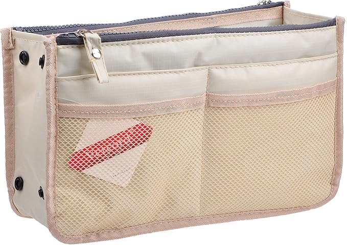 Vercord Updated Purse Handbag Organizer Insert Liner Bag in Bag 13 Pockets Milky Beige Medium