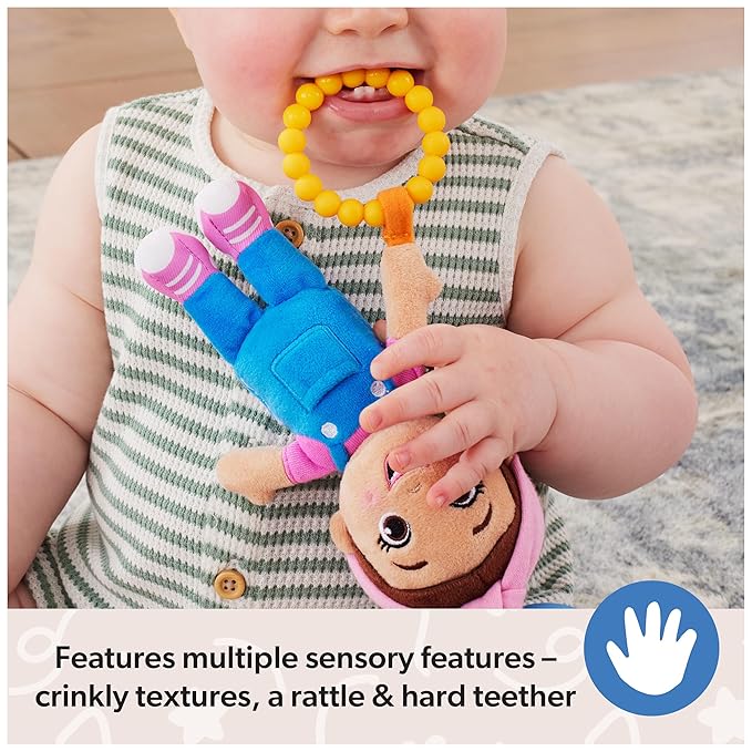 Ms. Rachel Official Sensory Take-Along Toy, Baby Swing & Baby Stroller Teething Toys with Rattle & Clip, Toddler Toys for Girls & Boys for Ages 3 Months-1+