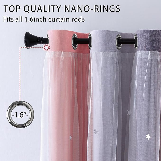 XiDi Girls Curtains for Bedroom 90 Inches Long 2 Panels Pink and Grey Rainbow Blackout Curtains for Little Girl Kids Room Decor Living Room, Princess Unicorn Wall Decals Drapes 52x90
