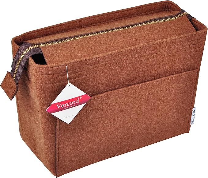 Vercord Felt Zipper Handbag Tote Purse Duffel Backpack Organizer Insert Coffee Medium