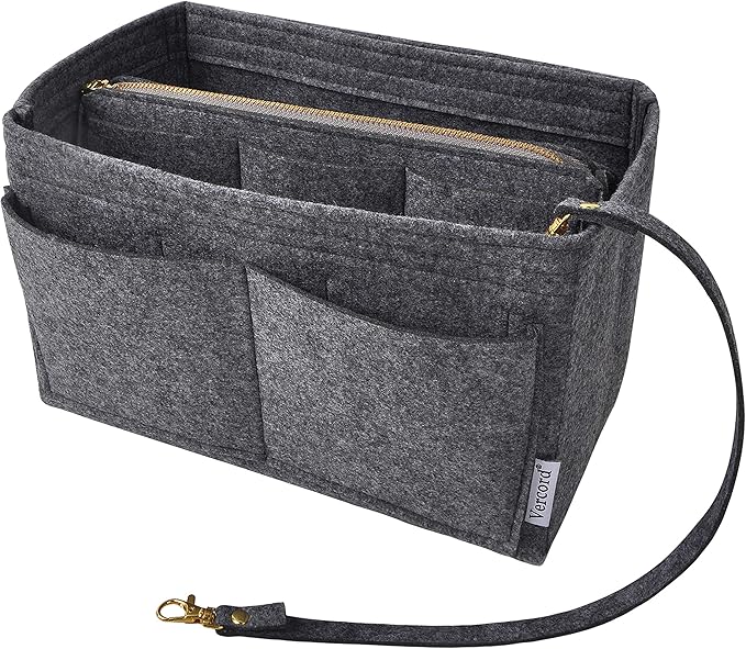 Vercord Felt Organizer Insert For Purse Handbag Tote Bag In Bag Inside Shaper Divider Neo Dark Grey Small