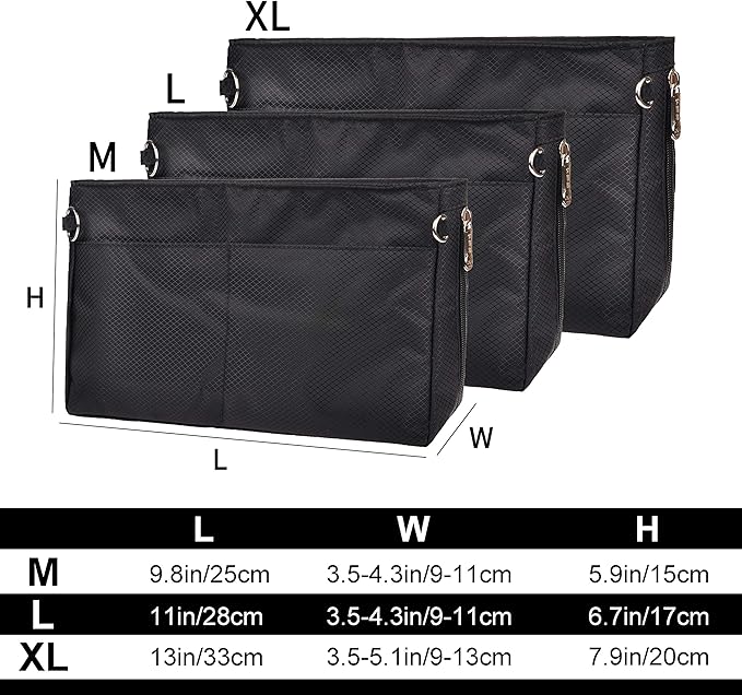Vercord Expandable Nylon Handbag Purse Organizer Insert Liner Shaper Bag in Bag Black XLarge