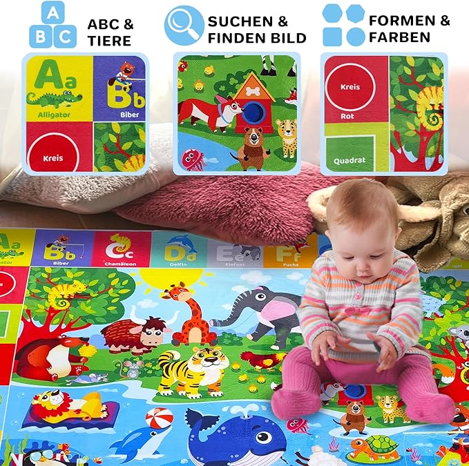 QUOKKA Baby Mat for Floor Play for Babies 6-12 Months – Super Soft Baby Floor Play Mat for Toddlers 1-3 – Extra Thick Medium Plush Rug for Nursery – Padded Foldable Activity Infant Playroom Carpet