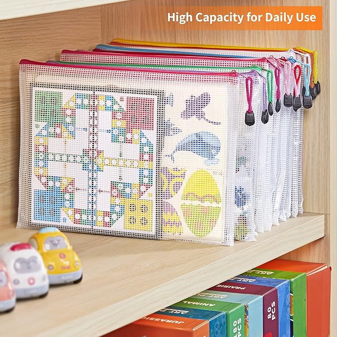 JARLINK A4 Letter Size 36 Pack 10 Colors Zipper Mesh Document Pouch, Mesh Bags for Board Games & Puzzles, Waterproof Document Zipper Pouches for Office School Supplies, Toys, Cosmetics Travel Storage
