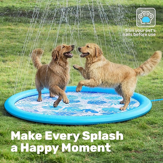 SLOOSH Splash Pad Sprinkler Mat - 6ft Tropical Leaves Outdoor Water Play Toys for Kids Dogs, Backyard Party in Summer Decor Outside Water Games Fountain Pool Children Boys Girls Toddlers Baby (Blue)