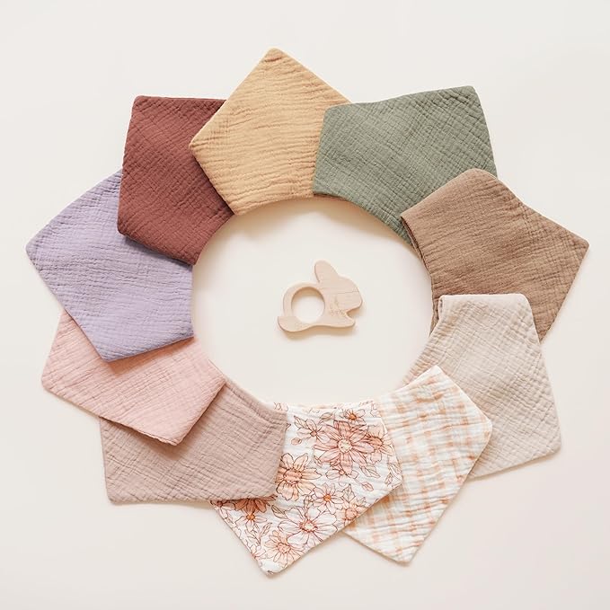 Konssy Muslin Baby Bibs 10 Pack Baby Bandana Drool Bibs 100% Cotton for Unisex Boys Girls