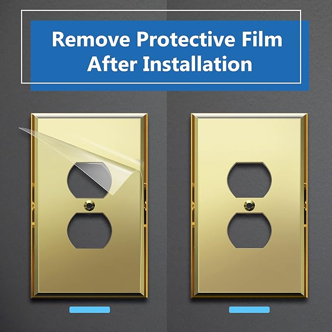 LIDER Duplex Receptacle Wall Plate, Mirrored Outlet Cover for Duplex Outlet Plexiglass Outlet Cover Reflective Finish Acrylic Glass Modern Decoration Upgrade Oversized 1-Gang 5.25" x 3.44" Gold 5 Pack
