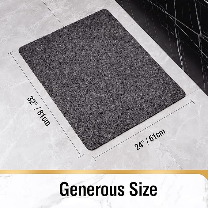 HITSLAM Non Slip Bathtub Mat 24 x 32 Inch, Extra Long Bath Mat for Tub, Soft PVC Loofah Shower Floor Mat with Drain, Quick Drying Bathroom Tub Mat for Wet Area, Without Suction Cup, Black