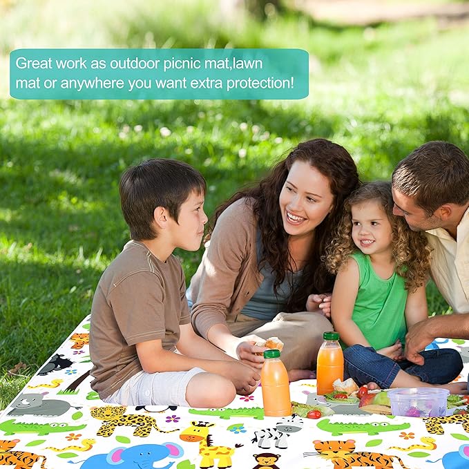 Paw Legend Washable Highchair Splat Floor Mat- Anti-Slip Silicone Spot Splash Mess Mat(53'' X 53'')-Food Catcher Art Craft Leak Proof Mat,Animal