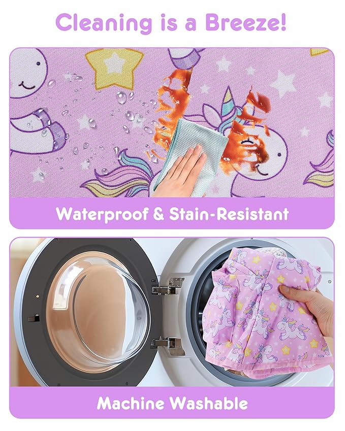 High Chair Cover Portable with 3-Point Harness, Waterproof Baby Seat Cover for Restaurant Travel Home Use, Machine Washable, Fits Wooden Chairs (Purple Unicorn)