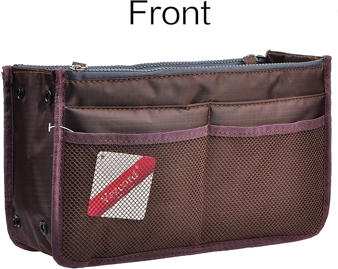 Vercord Updated Purse Handbag Organizer Insert Liner Bag in Bag 13 Pockets Coffee Medium