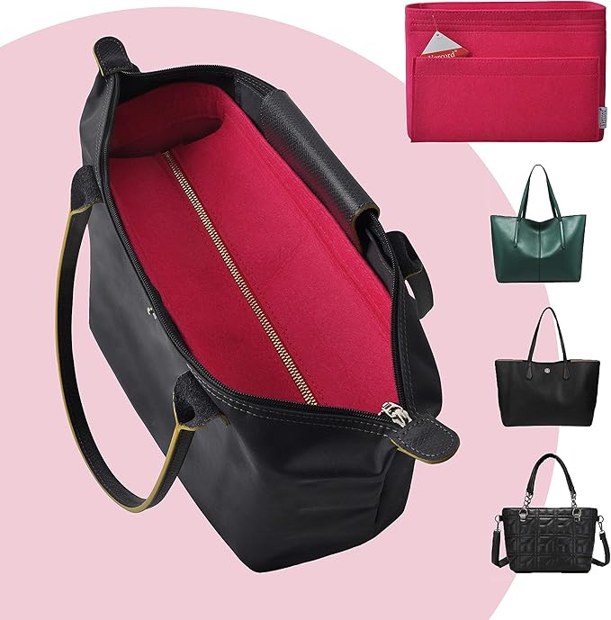 Vercord Felt Zipper Handbag Tote Purse Duffel Backpack Organizer Insert Rose Medium